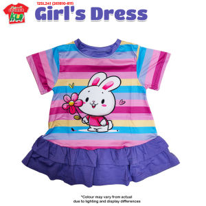 Girls Cotton Casual Dress 12SL241 Kids Cute Colorful Striped Bunny Dress Baju Skirt Kanak-Kanak Perempuan