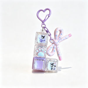 Cute Keyboard Fidget Toy Keychain 4 Key Clicker Stress Relief Toy Cat Paw Bowknot Lighted Gift