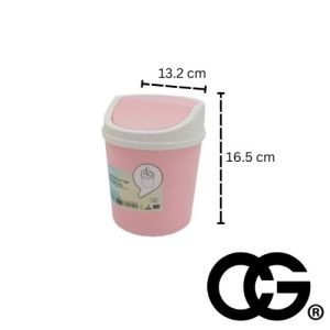 Tong Sampah Desktop Reka Bentuk Bulat Swing Flat CG - 1.3L (Pink)