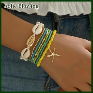 Aolie 7Pcs Bohemian Style Starfish Hand Woven Bracelet For Women Girls Fashion Beaded Bracelet Summer Beach Vacation Accessories