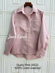 [JUNE LINEN] Áo sơ mi nữ Linen tưng premium washed áo 2 túi vạt đuôi tôm. A52