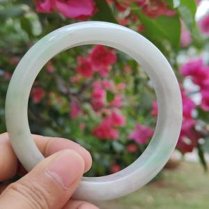 Light Green Hue Natural Type A Jadeite Jade crafted with shape of Peace Bracelet Bangle with certificate weigh 64.55 grams measurement 13.6 * 8.7 Wrist Size 56.5 mm (bangle4)