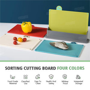GOLIFE 5 in 1 Chopping Board Set Cutting Board Set Thickening Kitchen Board Chopping Non-Slip Cutting Board Shelf Rack