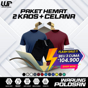 Paket 2 Kaos Olahraga + 1 Celana Dryfit Sport Baju Running Jogging Gym Yoga Senam Lengan Pendek Pria