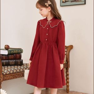 Girls Dress Long Sleeve Autumn New Chinese Year Red Childrens Princess Spring and