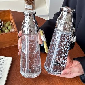OKDEALS01 Large Capacity Leopard Print Water Bottle 500ML Bowknot Stars Kettle Creative Plastic Transparent Water Cup Sport