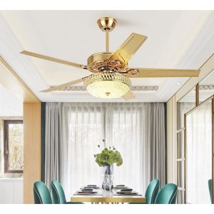 (Tặng Móc Treo Cao Su) Quạt Trần Đèn 5 Cánh Hiện Đại Sang Trọng Trang Trí Phòng KháchNgủ Động Cơ DC Lõi Đồng Tiết Kiệm Điện