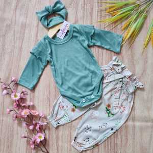 Setelan Jumper bayi perempuan 3-24Bulan VIKA plus Celana Panjang & Bandana by Alesha Apparel