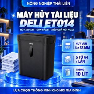 Máy Hủy Tài Liệu Deli 10 lít Dòng ET014 Máy Hủy Băm Giấy Card CD Bảo Mật Tài Liệu Giấy Tờ