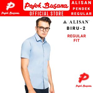 Pojok Busana Alisan Kemeja Lengan Pendek Polos Pria Regular Fit - Atasan Kemeja Kerja Cowo Polos - Kemeja Bahan Formal Hitam Putih Biru Maroon