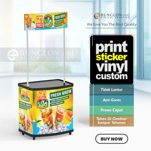 CETAK STIKER MEJA BOTH ES TEH POCCI FRES BREW MEJA JUALAN EVENT DESK FREE REQUEST DESAIN