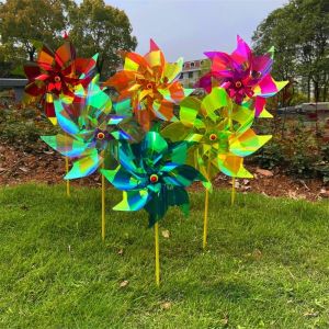 LONGB 40cm Film Bird Repeller Pinwheels Waterproof Color Changing Reflective Sparkly Scarecrow Pinwheel High Quality Garden Lawn Yard Decor Windmill Spinner Outdoor Party Picnic Decor