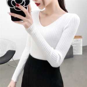 NHV Atasan Rajut Wanita V.neck Catty Lengan Panjang Fashion Korea Style Minimalis Warna Solid knit Shirt