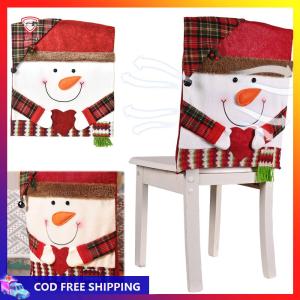 2 Pcs Christmas Chair Covers Santa Snowman Chair Back Cover Dinner Chair Seat Cover for Christmas Holiday Festival Decor
