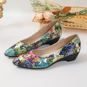 Free Shipping Shallow-Mouth Patterned WomenS Shoes Large Size Pointed Toe Spring Collection Large Size Random Style New Fashion Wedge Heel