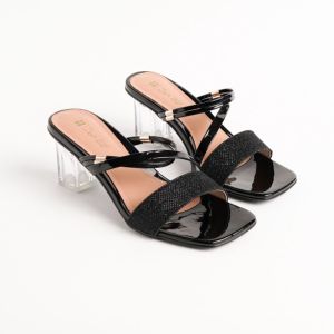 Heels Glamor Hak Tinggi 7cm Bigsize 35-45 Hitam Gliter Pesta Mewah Elegan