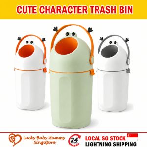 Cute Character Sealed Trash Bin Large Capacity Odor Control Waste Bin One Hand Rotating Lid for Home