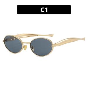 JN IMPRESSION Nhỏ mới hình bầu dục Kính mát gọng kim loại Châu Âu và Thời Trang Mỹ Cá Tính cao cảm giác hiển thị dù để che nắng kính mát