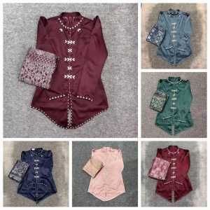 Alana One Set Baju Kurung Melayu Rok Songket Modern | Atasan Baju Kurung Wanita Kekinian | Baju Kondangan Setelan Wanita | Kebaya Pesta Mix Full Payet Bahan Satin Lembut Premium