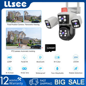 LLSEE 12MP CCTV Wireless Connection (APP: IPC360) Three lens 16MP 10X optical zoom safety camera used for home human tracking IP66 outdoor waterproof night vision IP camera with motion tracking