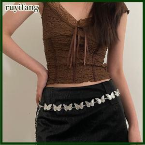 ruyifang สายโซ่คาดเอวรูปผีเสื้อสีเงินมีสไตล์สำหรับผู้หญิงเข็มขัดพุงโลหะแนวพังค์แบบเรียบง่ายสายโซ่คาดเอว