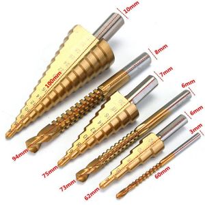 6 Pcs Titanium Step Drill Bit Set High Speed Steel Straight Flute Core Drill Bits  Hex Shank Quick Change 4-12/4-20/4-32mm for DIY Wood Plastic Metal
