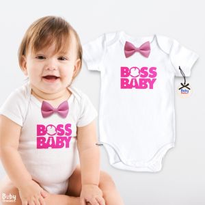 Boss Baby Girl Onesie with pink bow 0-12 months Cotton Infant Frogsuit Baby Onesies PH