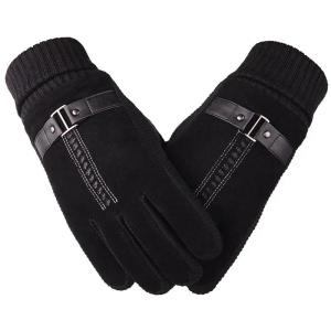 2025 Winter Mens Warm Gloves Genuine Suede Pig Leather Gloves Mittens Male Thick Bike Motorcycle Gloves Men Knitted Guantes
