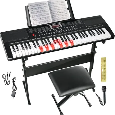 61Key Digital Electric Adult Piano Keyboard & Sheet Music Stand Portable Electronic Keyboard for Beginners