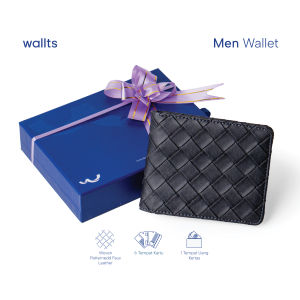 Wallts Weave Dompet Lipat Pria Tipis Slim Wallet Faux Leather / Kulit Sintetis