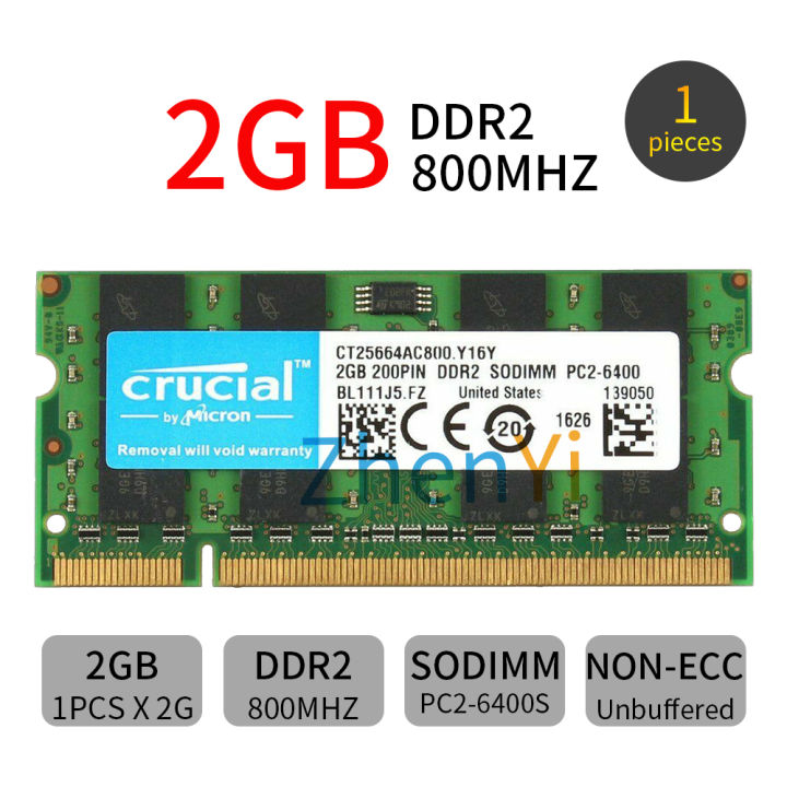 New For Crucial 2GB 2G PC2-6400S DDR2 800MHz 200Pin CL6 SODIMM Laptop  Memory Notebook RAM SDRAM Lazada PH