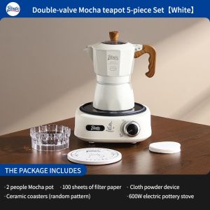BINCOO Double Valve Moka Pot with Electric Stove Espresso Extraction Coffee Pot Set Household Small Coffee Maker 2Cups