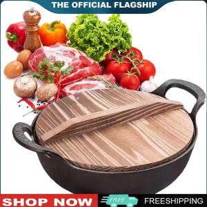 [Uehomeie] Chinese Wok Pan with Lid & Dual Handle Uncoated Skillet Multi-Function Flat Bottom Stir Fry Pan Home Kitchen Accessory