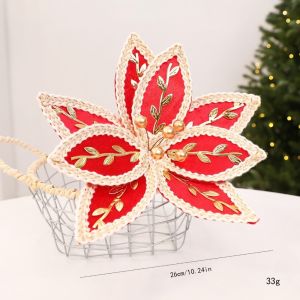 MUSASI 26cm Hoa Giáng Sinh Vàng Đỏ Đầy màu sắc Hoa lấp lánh Giáng sinh Đồ dùng Tết Cây thông Noel tự làm Hoa Giáng Sinh nhân tạo Giáng sinh
