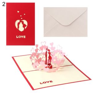 【Ready Stock/COD】1Pcs Creative Anniversary Blessing Card Party Supplies Pop Up With Envelope Valentines Day Wedding Invitations Greeting Cards