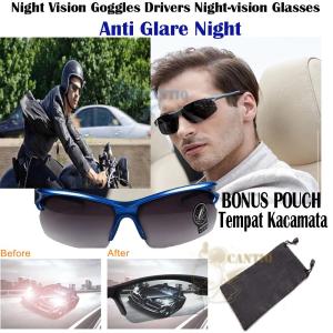 QCF [ FREE POUCH ] Kacamata Anti Silau Siang Dan Malam Dan Radiasi HD Vision Sunglass Kaca Mata Motor HD Vision Night-Vision Goggles Sports Sunglasses Polarized Glasses Riding Mirror Kacamata Motor Anti Silau Day Kacamata Motor Kacamata Pengendara -Biru