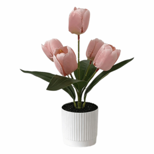 NUBE 3/5 Heads Artificial Tulip Flower Bonsai White Flowerpot Photo Props Faux Flower Potted Creative Multicolor Simulation Flower Bonsai Home Decoration