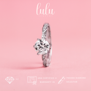 Lulu Moissanite Jewelry - Perhiasan Wanita Cincin Berlian Moissanite 1 Carat Lapis Emas 18K - Emma Round Cut Moissanite Ring 1 CT Sertifikat GRA