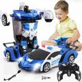 Original 2 IN 1 Remote Control Transform Car Bots Deformation Car Kids Boys Toys RC Transforming Robot Police Car Toy for Kids Birthday Gift（with battery）. 