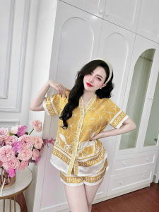 Bộ mặc nhà lụa latin mịn mát cao cấp in 5D cổ Y sang trọng phom 40kg - 68kg