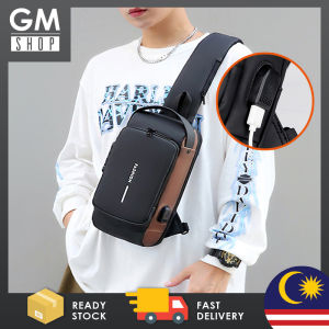 GMSHOP Men Chest Bag Nylon Shoulder Messenger USB Charging Bag For Outdoor Anti Theft Bag