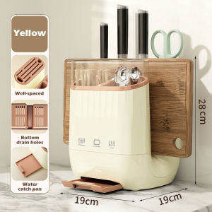 Kitchen Countertop Tableware Storage Box Integrated Knife Chopstick Holder Equipped with Transparent Dustproof Cover Drainage Organiser Rack for Knives Forks and Cutlery