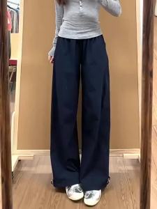 American style navy blue sweatpants for women 2025 New Spring and Autumn Thin Straight Loose Casual Small Size Cargo Pants