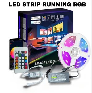 Lampu LED Strip Running RGB 5-10 Meter DC 12V + controller remot IP44 Waterprof hiasan aestetik