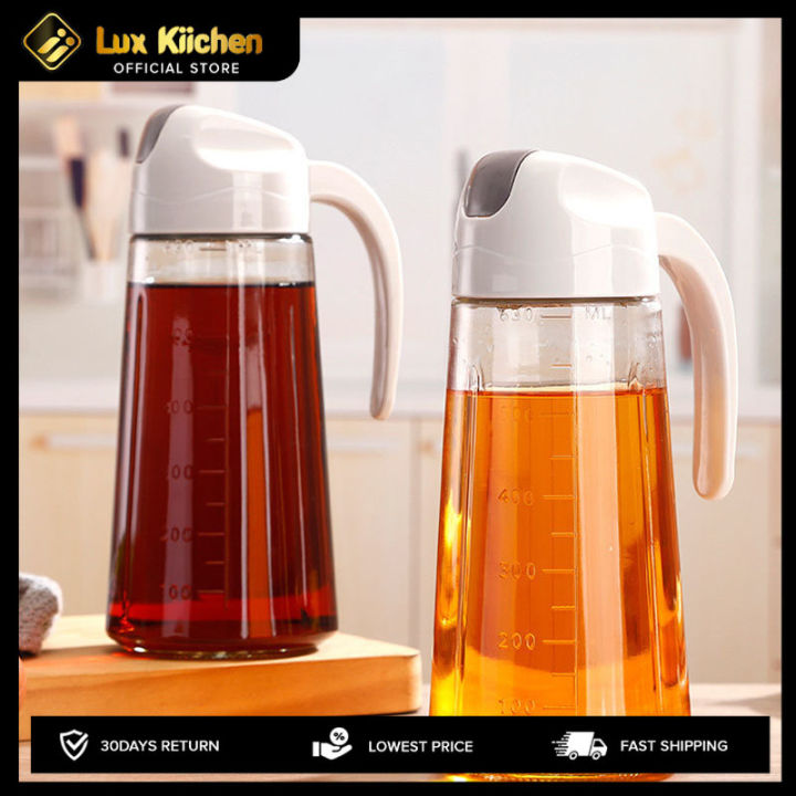 Lux Kiichen 630ML Kitchen Condiments Bottle Automatic Lid Glass Oil