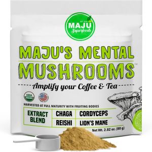 MAJUs Mental Mushroom Powder Extract Strong Lions Mane Chaga Reishi Cordyceps Fruiting Bodies for Coffee Immune System Booster Nootropic Brain Supplement Memory Organic Mushrooms