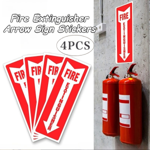 4PCS Fire Extinguisher Arrow Signs Self-Adhesive Safety Warning Labels For Emergency Marking