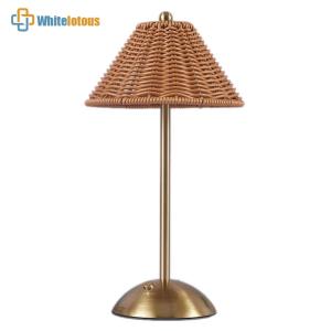Cordless LED Table Lamp 3 Color Stepless Dimmable Rattan Touch Lamp Bedside Table Lamp for Bedroom Living Room End Table