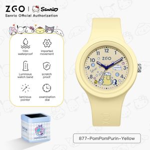 ZGO Sanrio นาฬิกาเด็ก Kuromi สำหรับเด็กผู้หญิงนักเรียนสายซิลิโคนเรืองแสงกันน้ำควอตซ์นาฬิกาเด็ก877