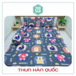 Bộ ga giường Ga trải giường Thun Lạnh Hàn Quốc 4 món họa tiết Hoạt hình (1 ga bọc + 2 vỏ gối nằm + 1 vỏ gối ôm)